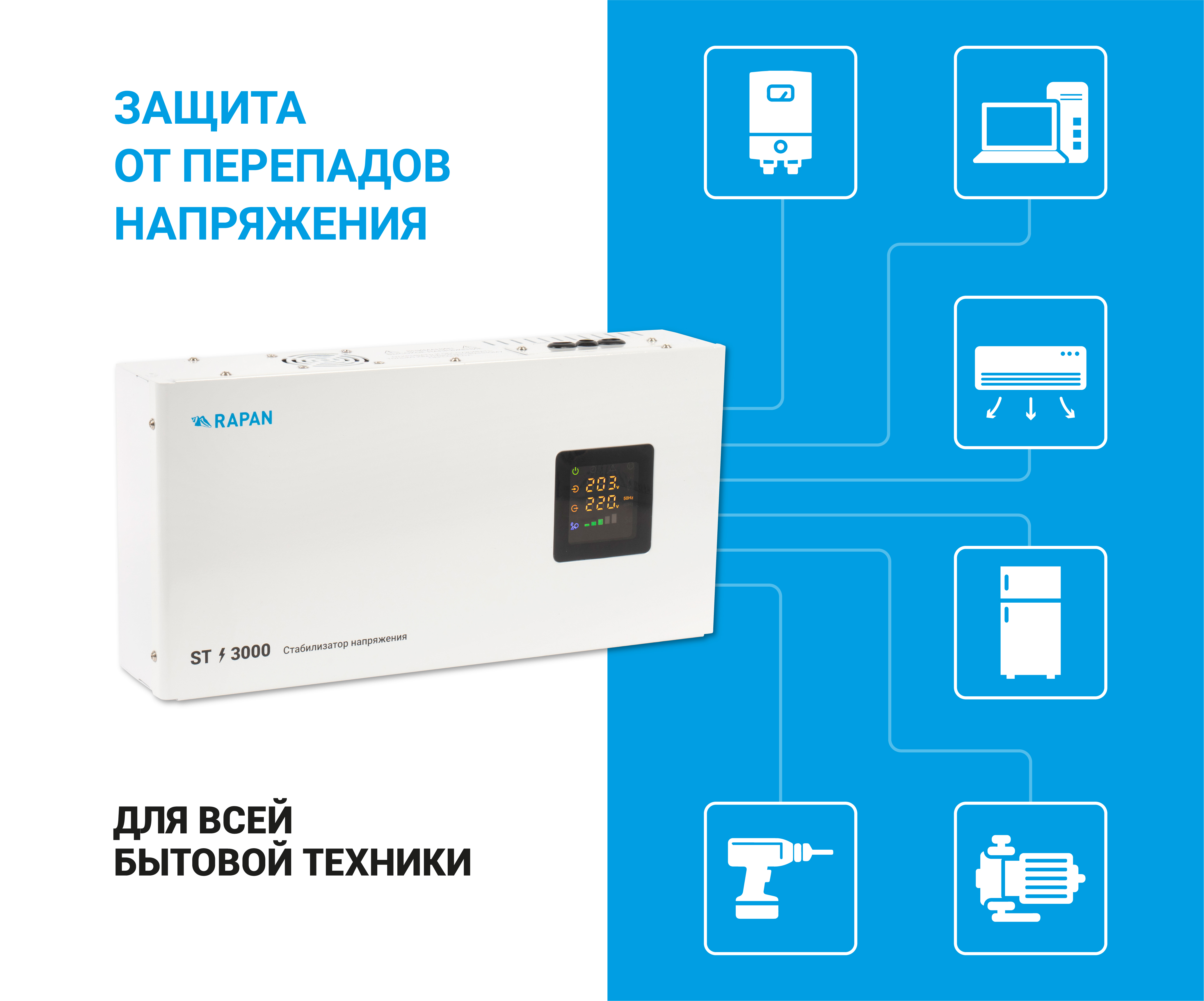 Cтабилизатор напряжения RAPAN ST-3000. Изображение  1